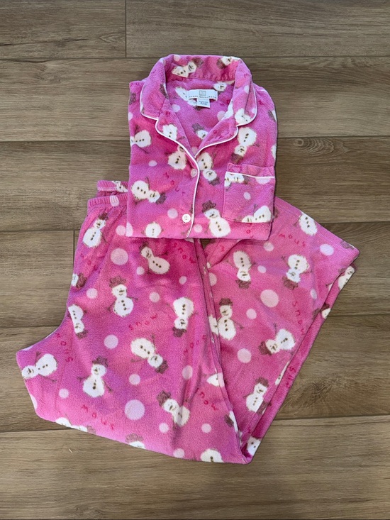 Karen Neuburger Other - Karen Neuberger pink fleece snowman 2 piece pajamas size woman’s XLarge